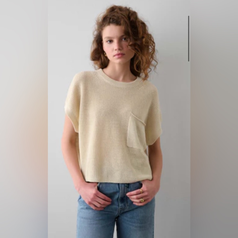 White + Warren Linen Blend Pocket Tee in Ecru